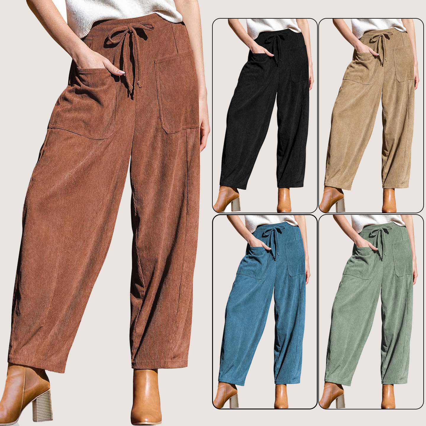 Women's Corduroy Harem Pants Loose Wide Leg Casual Slimming