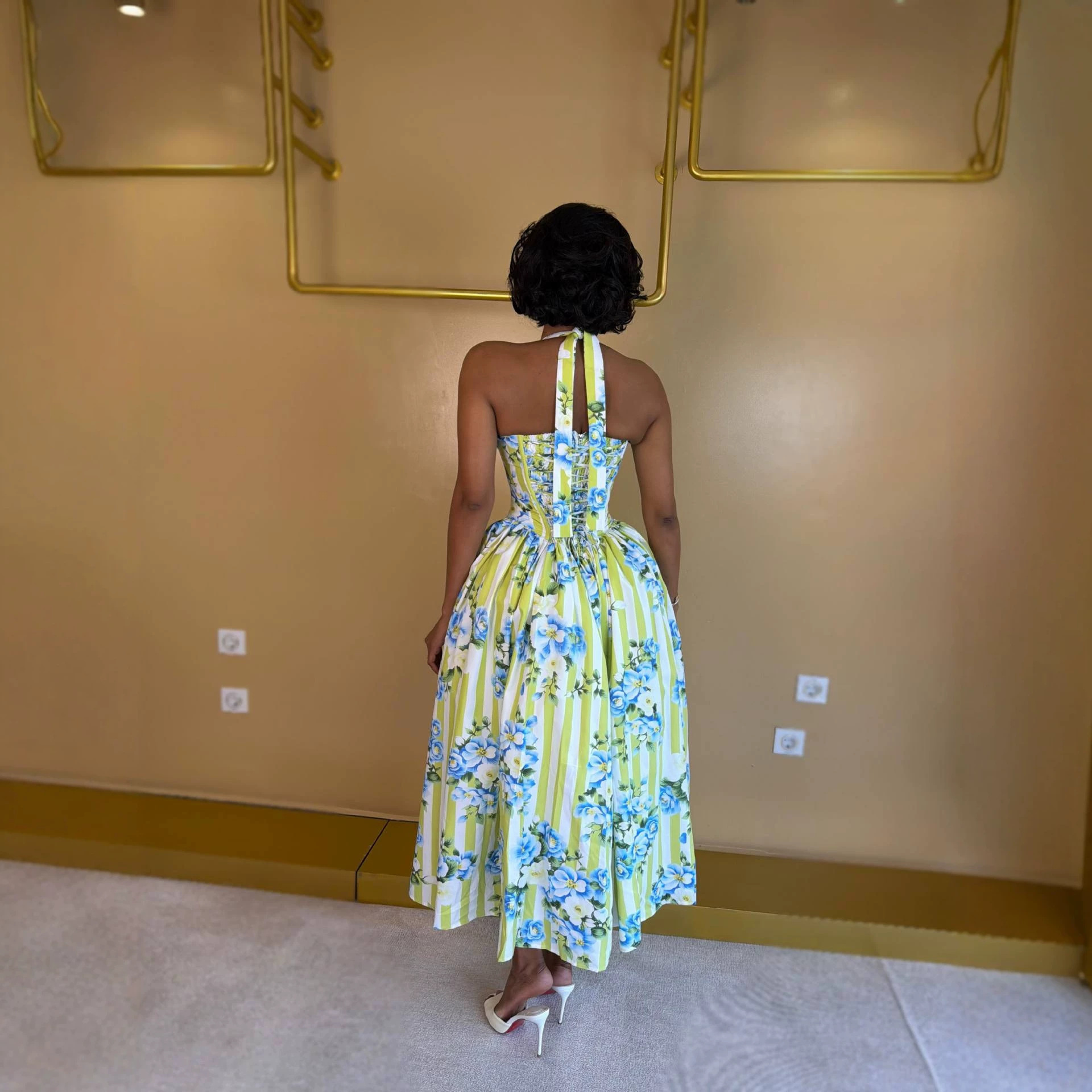 Floral Print V-Neck Halter Tie Maxi Dress