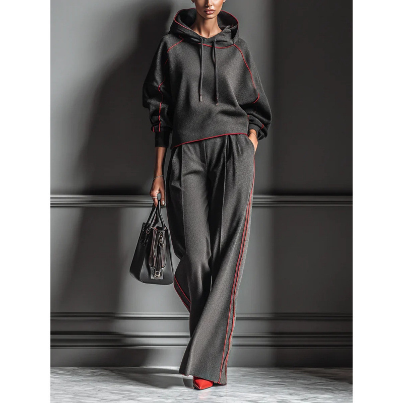 Loose Fit Long Sleeve Hoodie and Pants Two-Piece Set