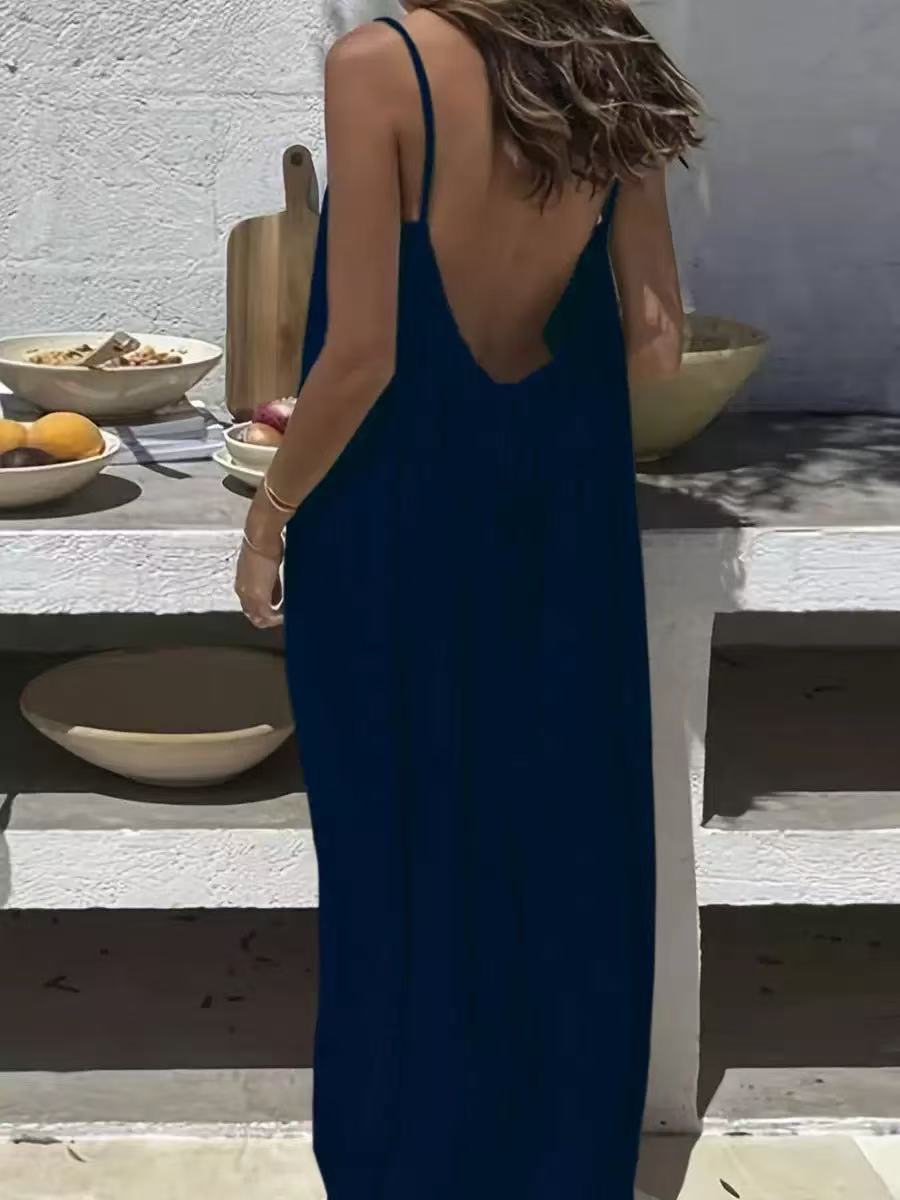 Women's Sleeveless Open-Back Loose Long Loungewear Dress