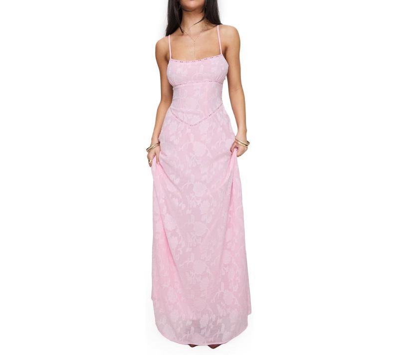 Pink Sweet Slimming Midi Dress Sleeveless A-Line Floral