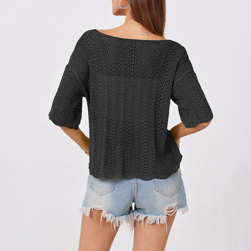 Women's Loose Hollow-Out Knit Crewneck Top