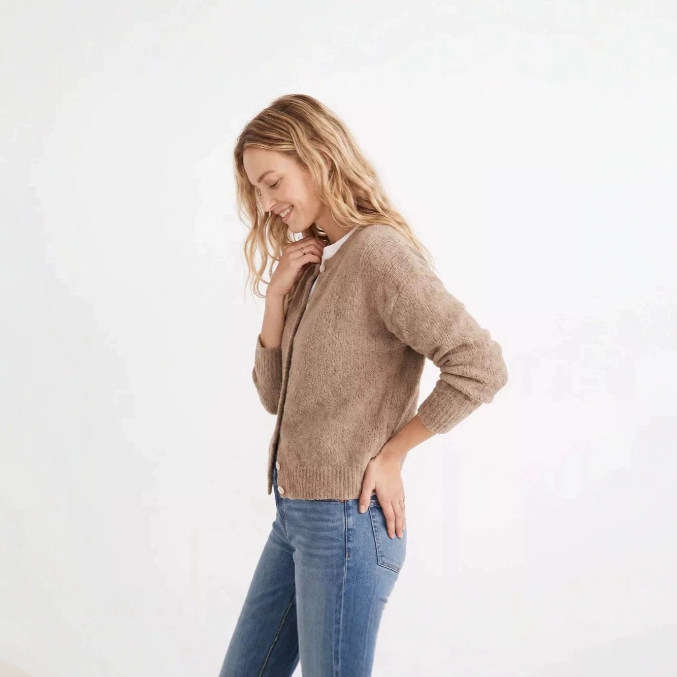 Women's Cropped Button-Up Knit Cardigan Sweater