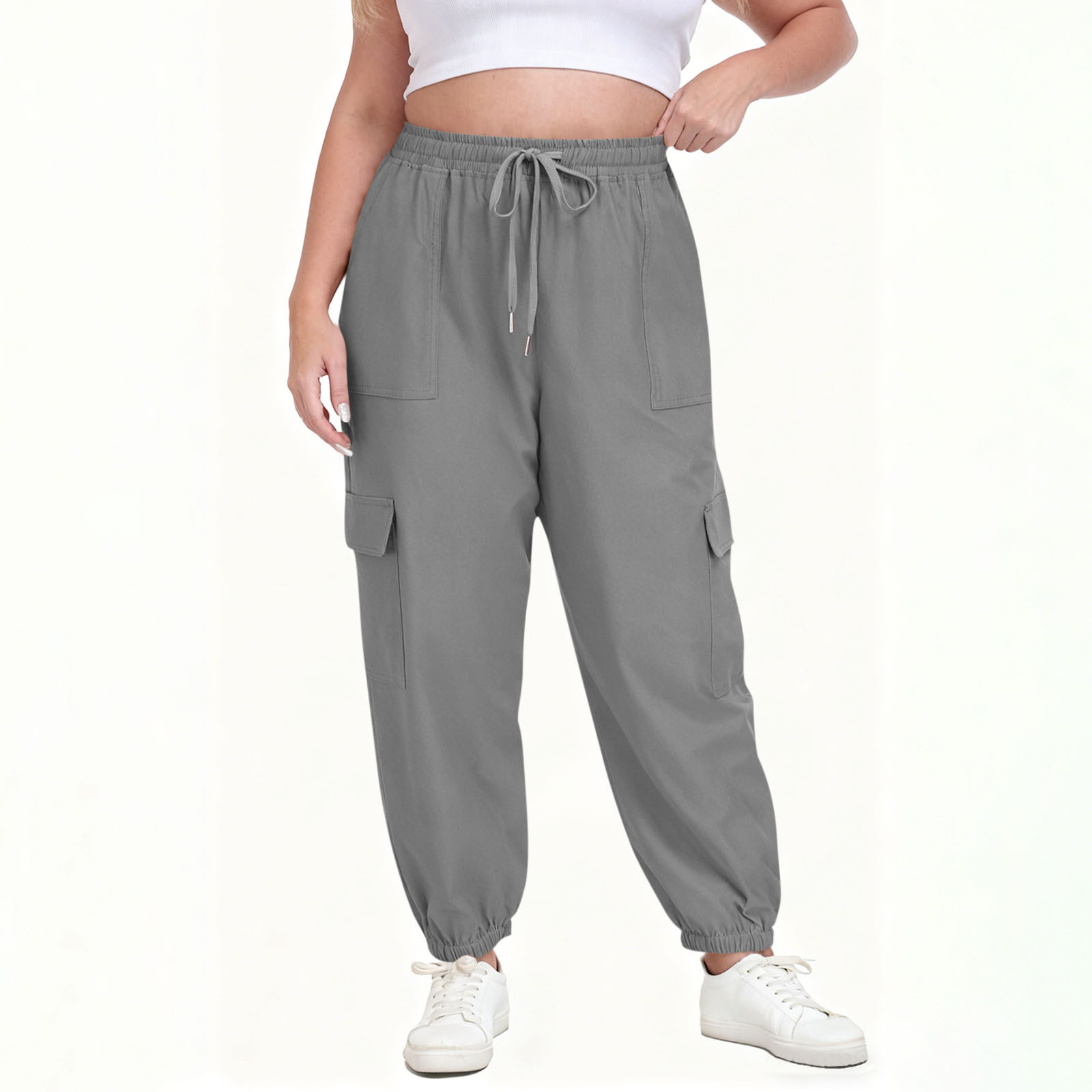 Relaxed Drawstring Solid Color Pants with Four Pockets