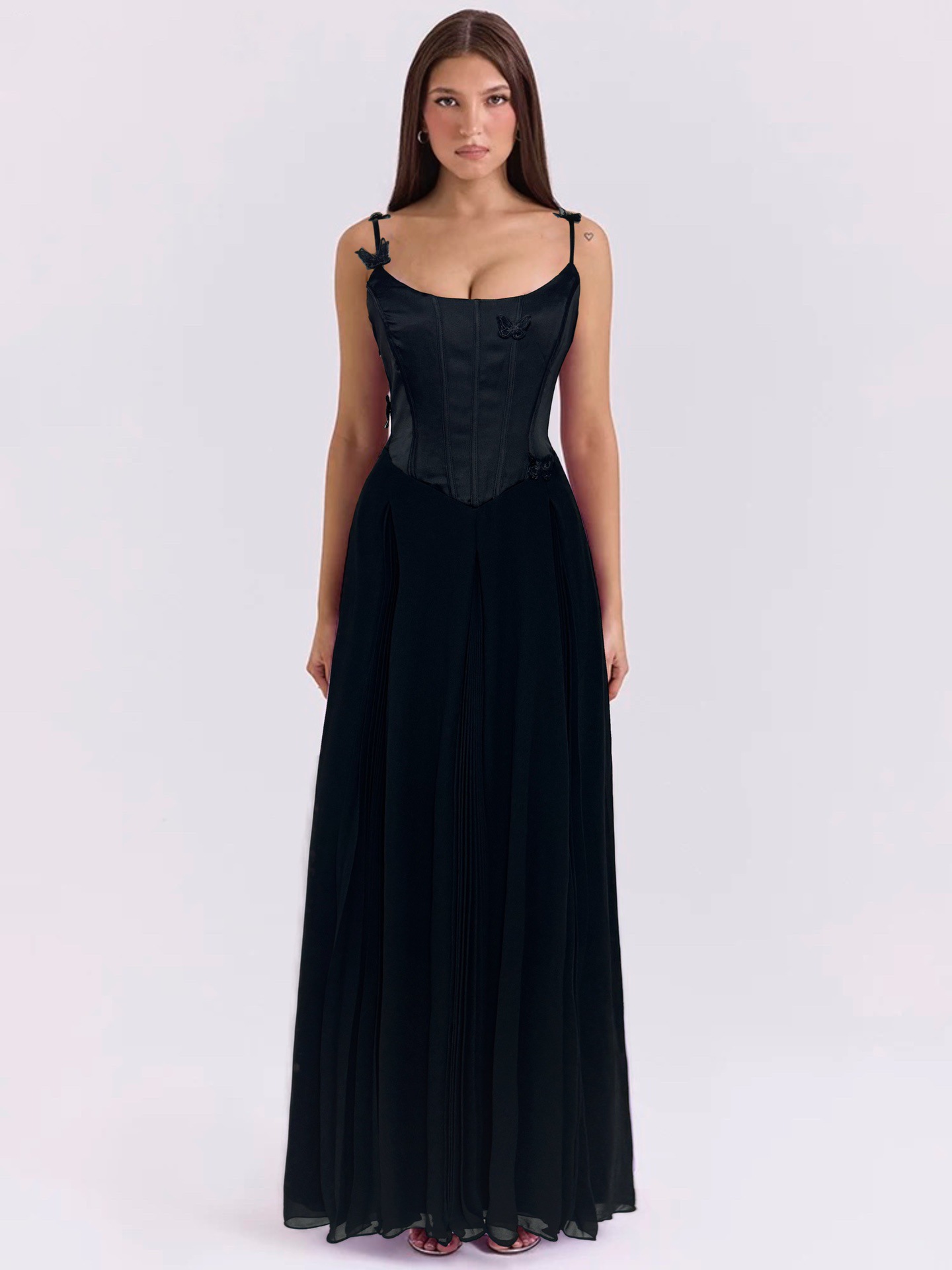 Sexy Solid Color 3D Butterfly Waist-Cinched Maxi Dress
