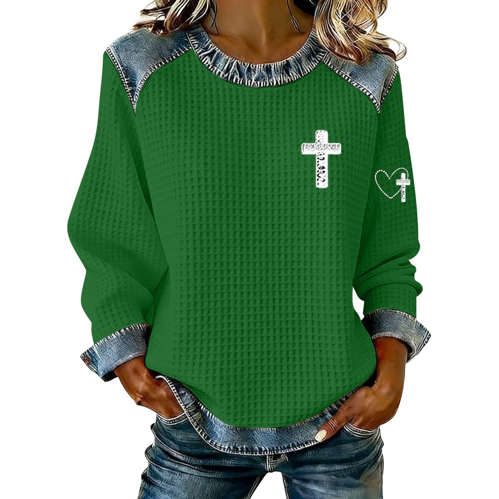 Women's Cross Print Crewneck Pullover Sweatshirt