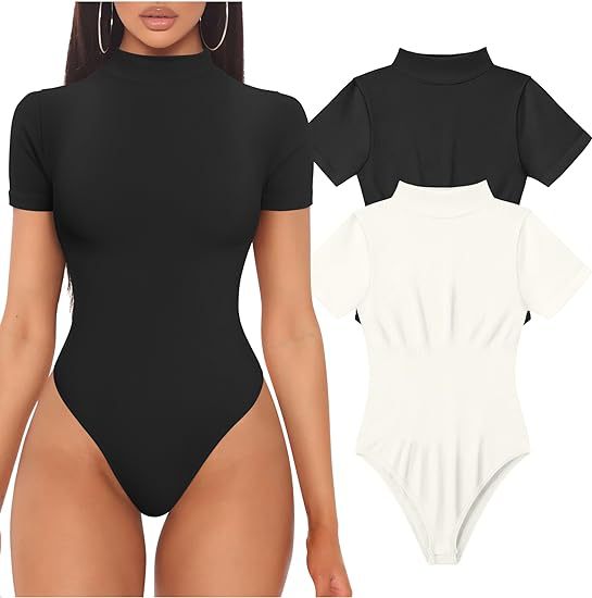 Women's Ribbed Mock Neck Short Sleeve Bodysuit