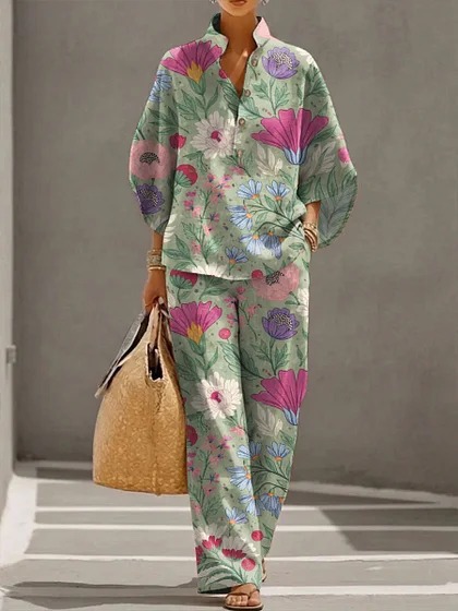 Women's Casual Solid Color Shirt Set