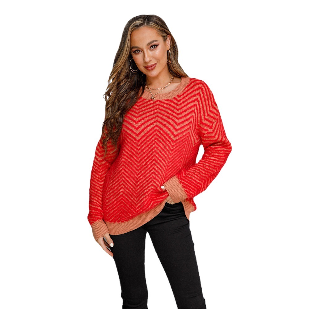 Women's Mink Fur Crewneck Pullover Long Sleeve Sweater