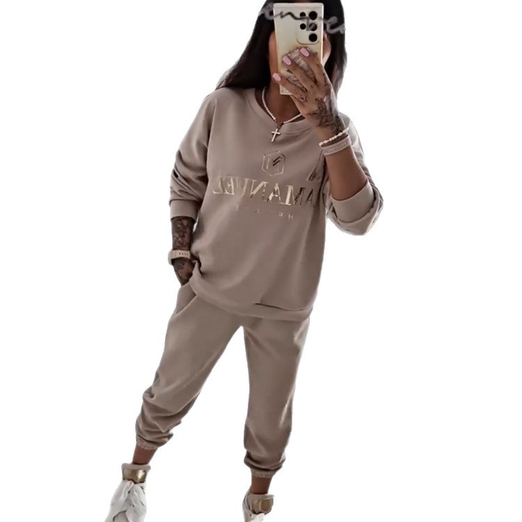 Women's English Print Two-Piece Sweatsuit Set