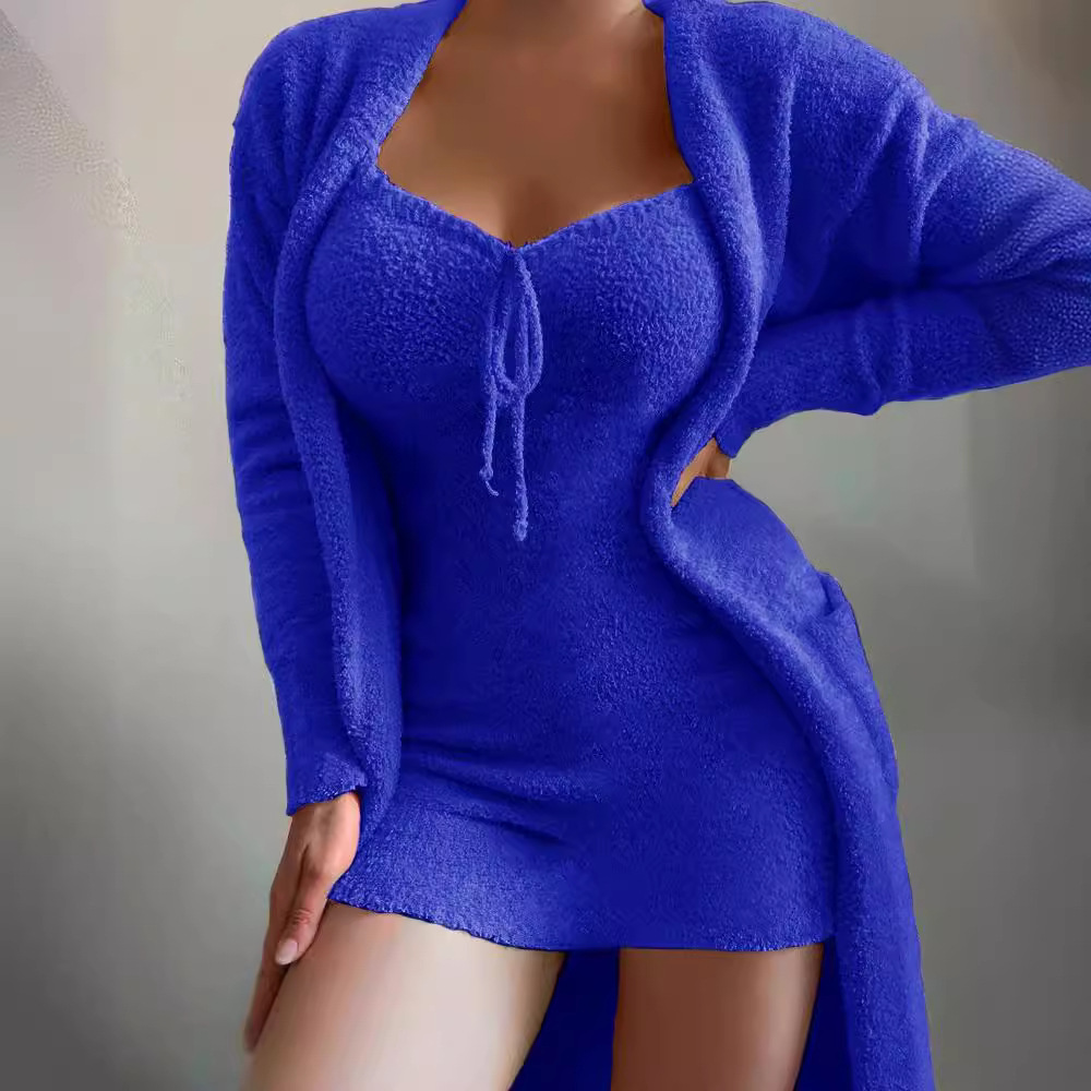 Women's Plush 3-Piece Tie Lounge Set with Pockets