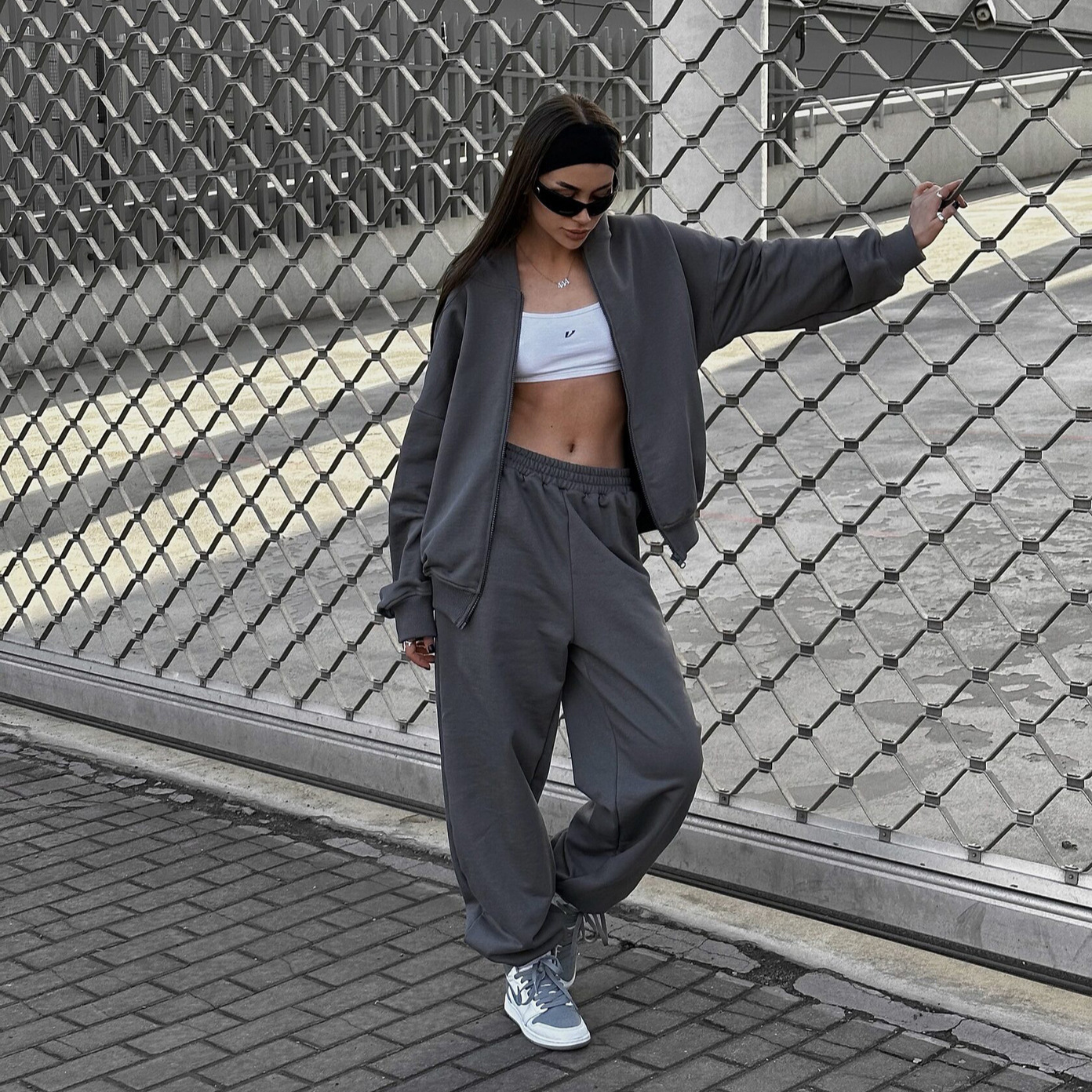 Women's Casual Hooded Zip Cardigan & Pants Two-Piece Set Streetwear