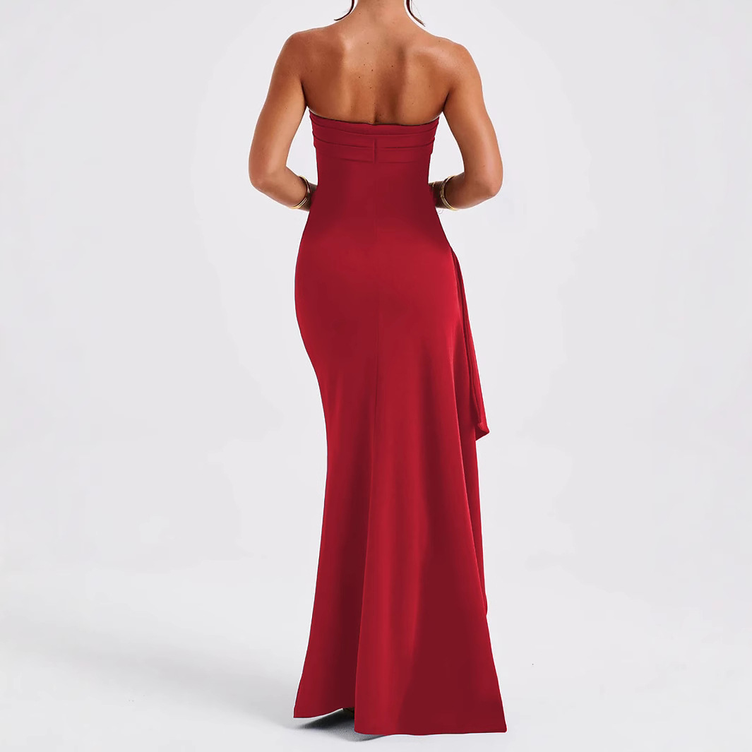 Women's Off-Shoulder Strapless Backless High-Slit Long Party Dress