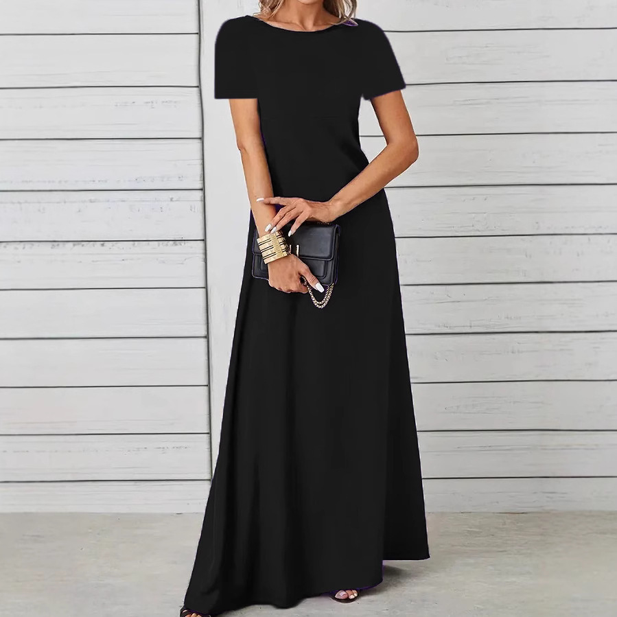 Women's Slim Fit Soft Crew Neck Solid Short Sleeve A-Line Dress