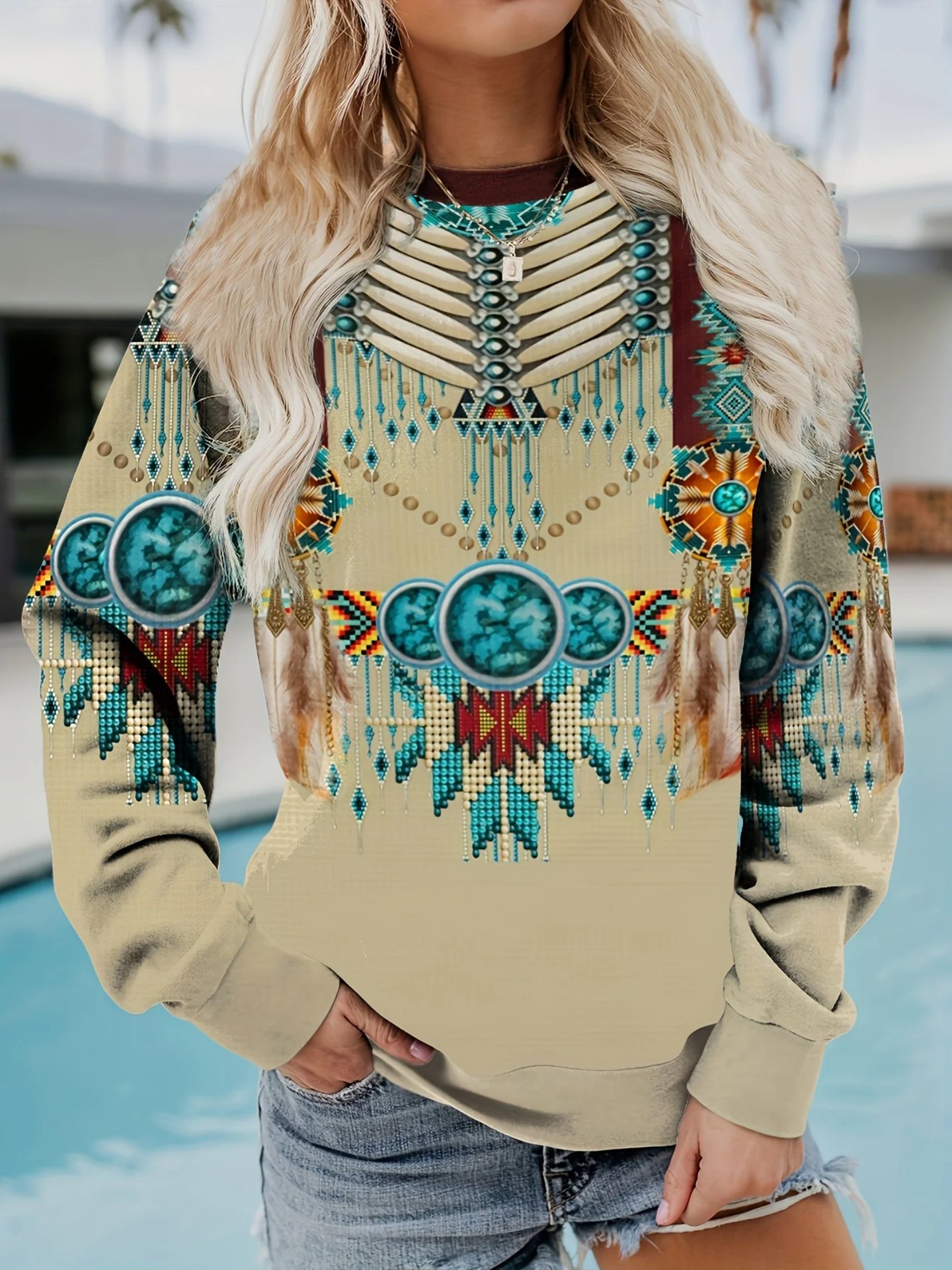 Women's Bull Head Paisley Print Crewneck Sweatshirt
