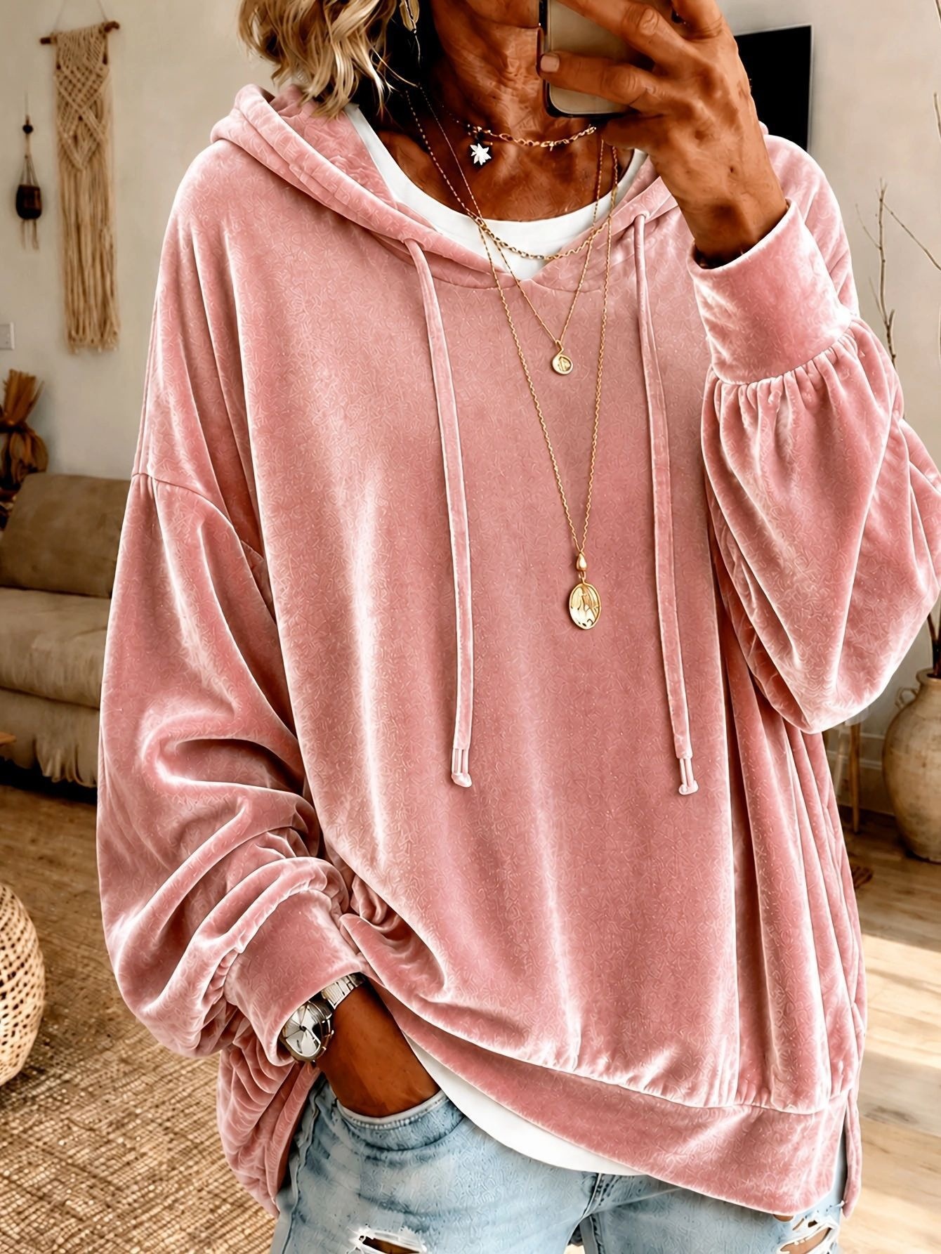 2026 Women's Velvet Hooded Drawstring Sweatshirt Loose Casual Long Sleeve Top Jacket for Europe and America Amazon Independent Station