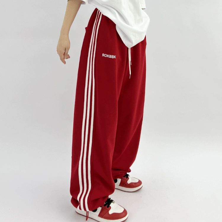 Women's Striped Wide-Leg Track Pants for Street Dance and Hip-Hop