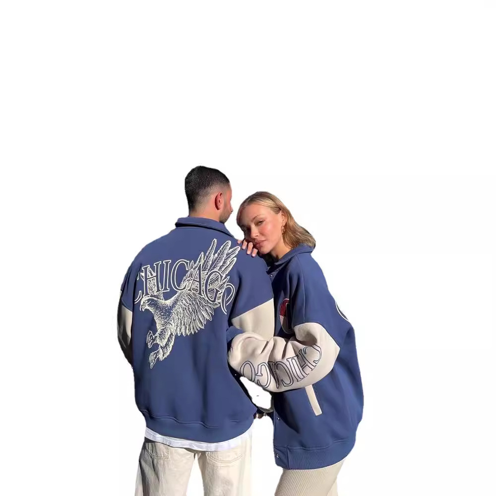 Animal Print Button-Front Baseball Cardigan Sweatshirt for Couples