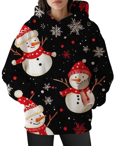 Women's Christmas Print Hoodie with Lantern Leaf Motif