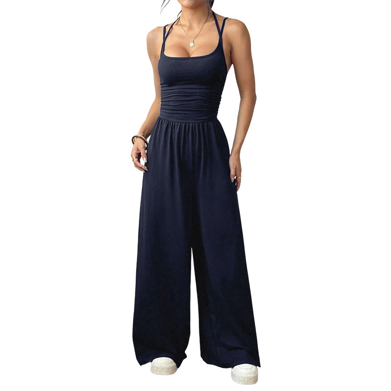 Women's Sleeveless Cami Jumpsuit Wide-Leg Loose Fit Backless