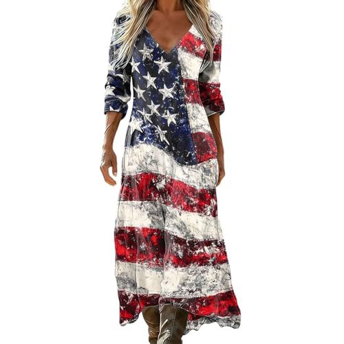 Women's Gradient Star American Flag Print Ruched Midi Dress