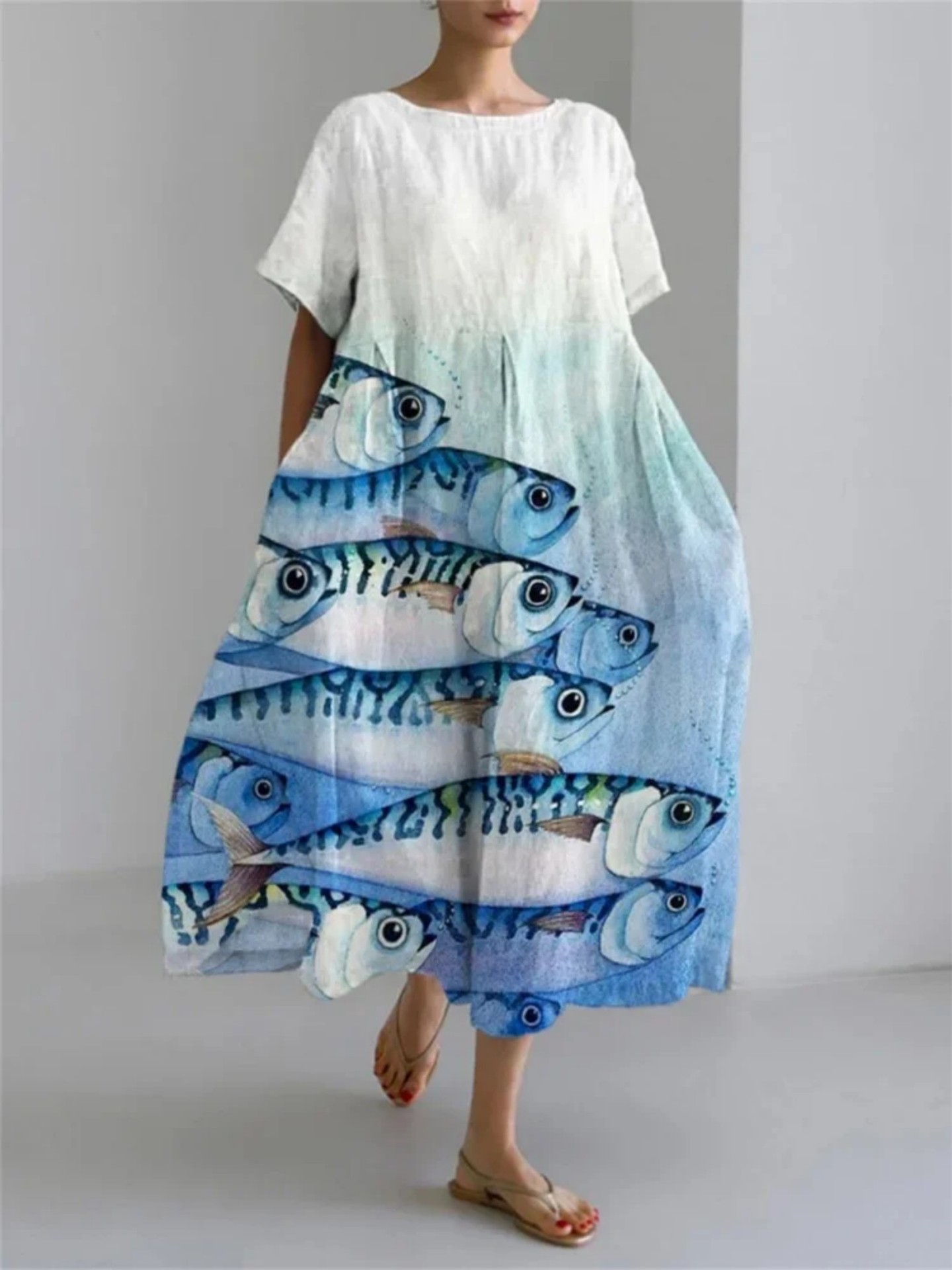 Women's Animal Print Casual A-Line Dress with U-Neck and Short Sleeves
