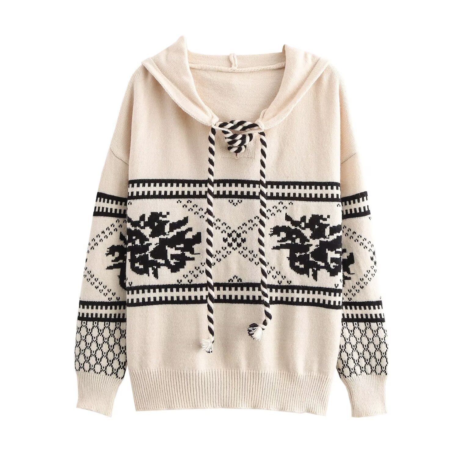 Women's Streetwear Jacquard Knit Hoodie Pullover