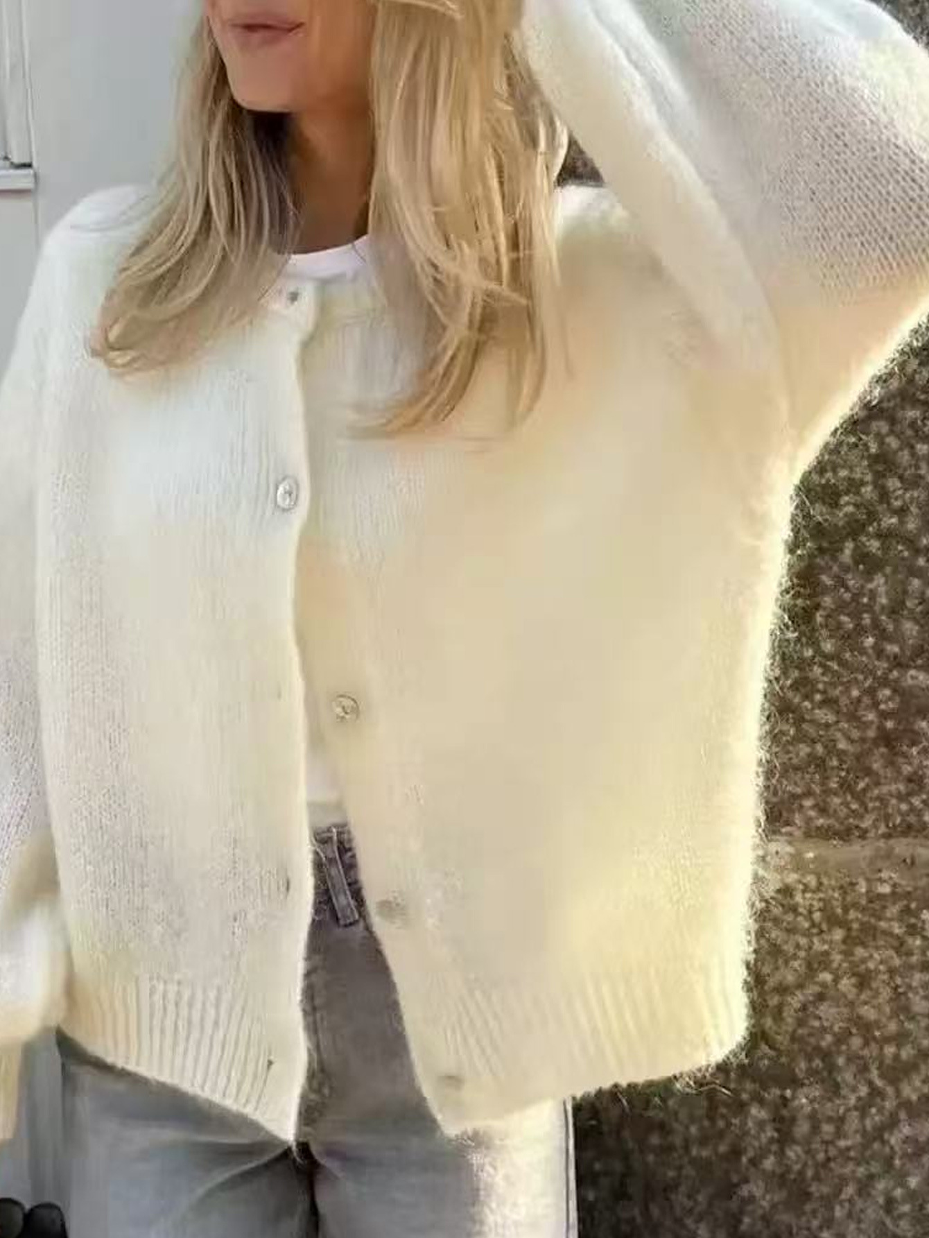 Soft Knit Round Neck Cardigan Women's Loose Short Solid Color Sweater Coat