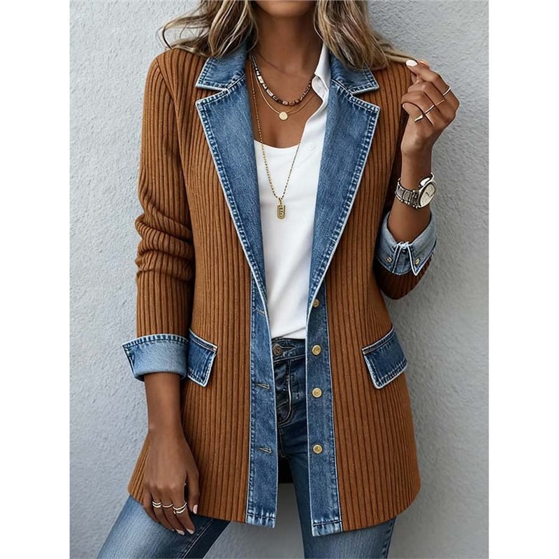 Women's Slim Fit Long Sleeve Patchwork Jacket