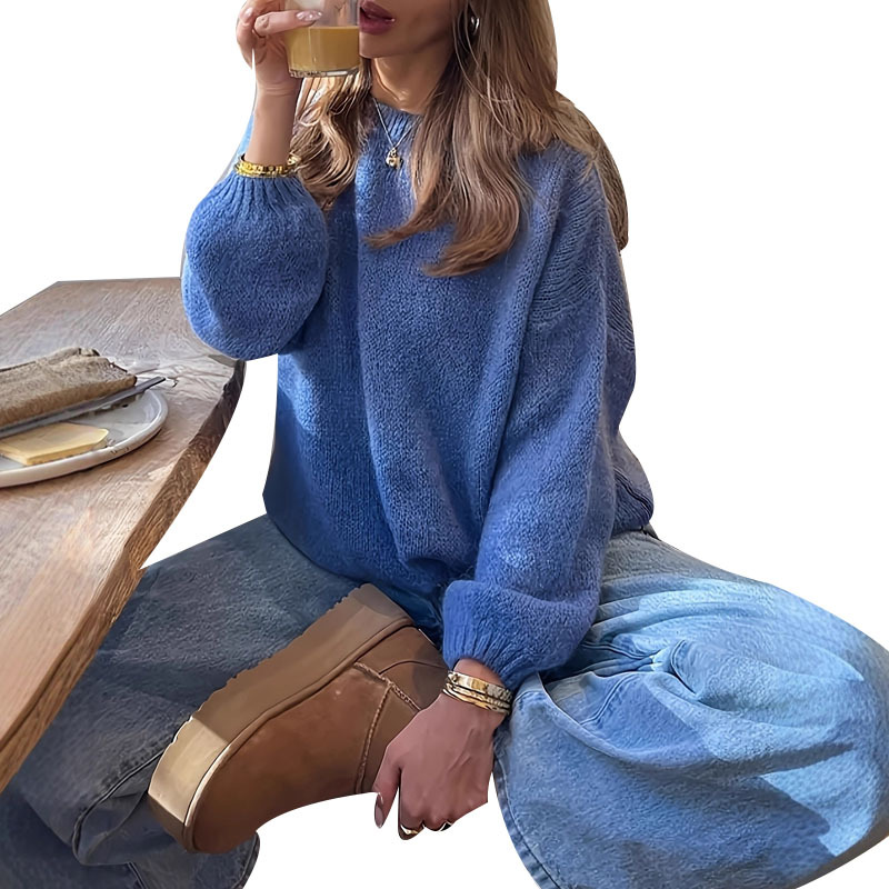 Women's Soft Knit Pullover Sweater Long Sleeve Crew Neck Solid Color