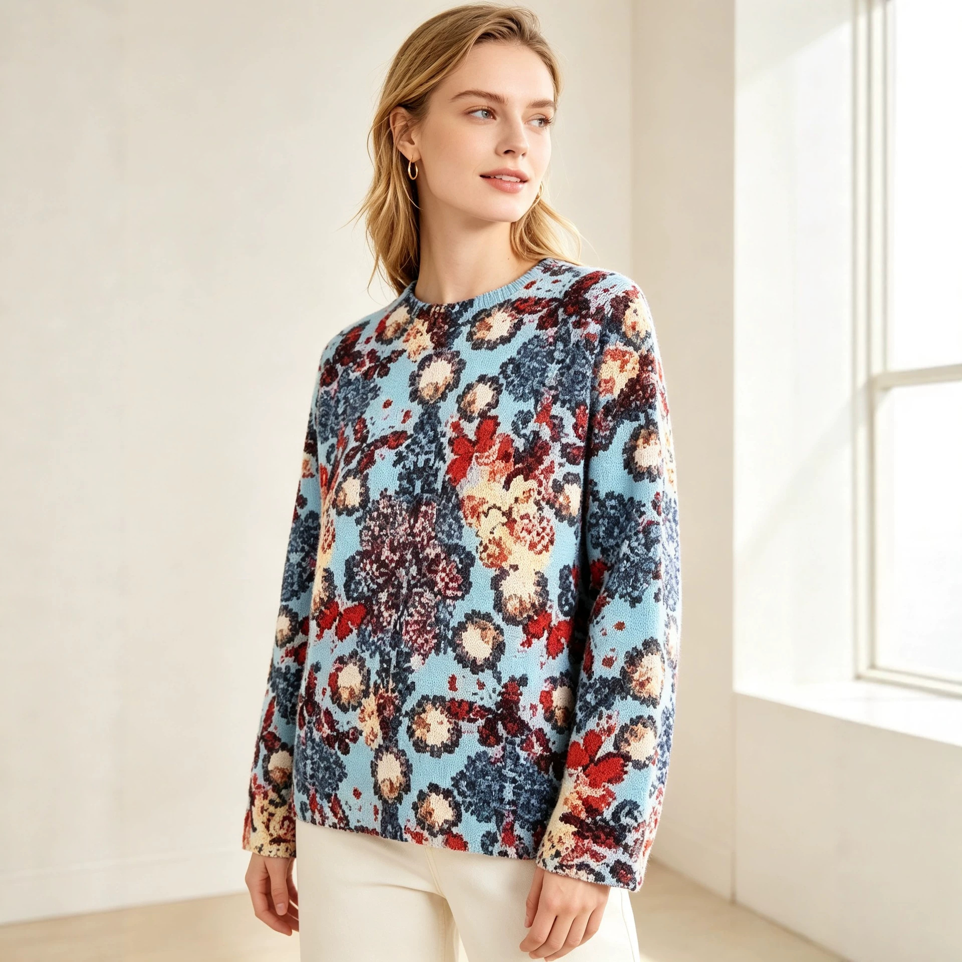3D Christmas Print Crewneck Knit Sweater