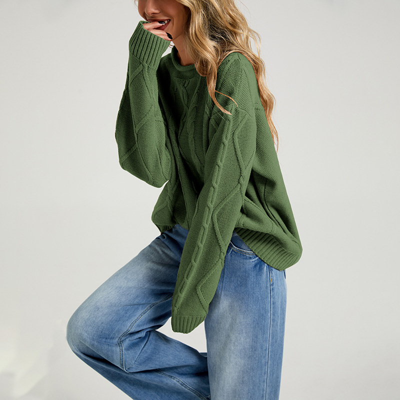 Women's Loose Crewneck Cable Knit Sweater