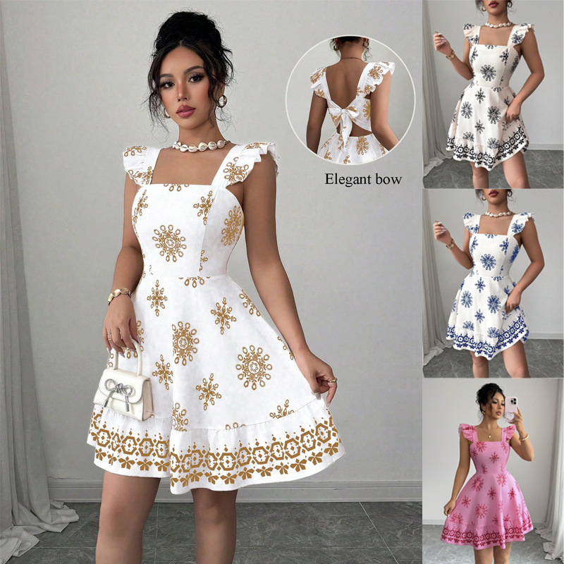 Floral Print Cami Dress with Ruffle Sleeves and Lace Trim