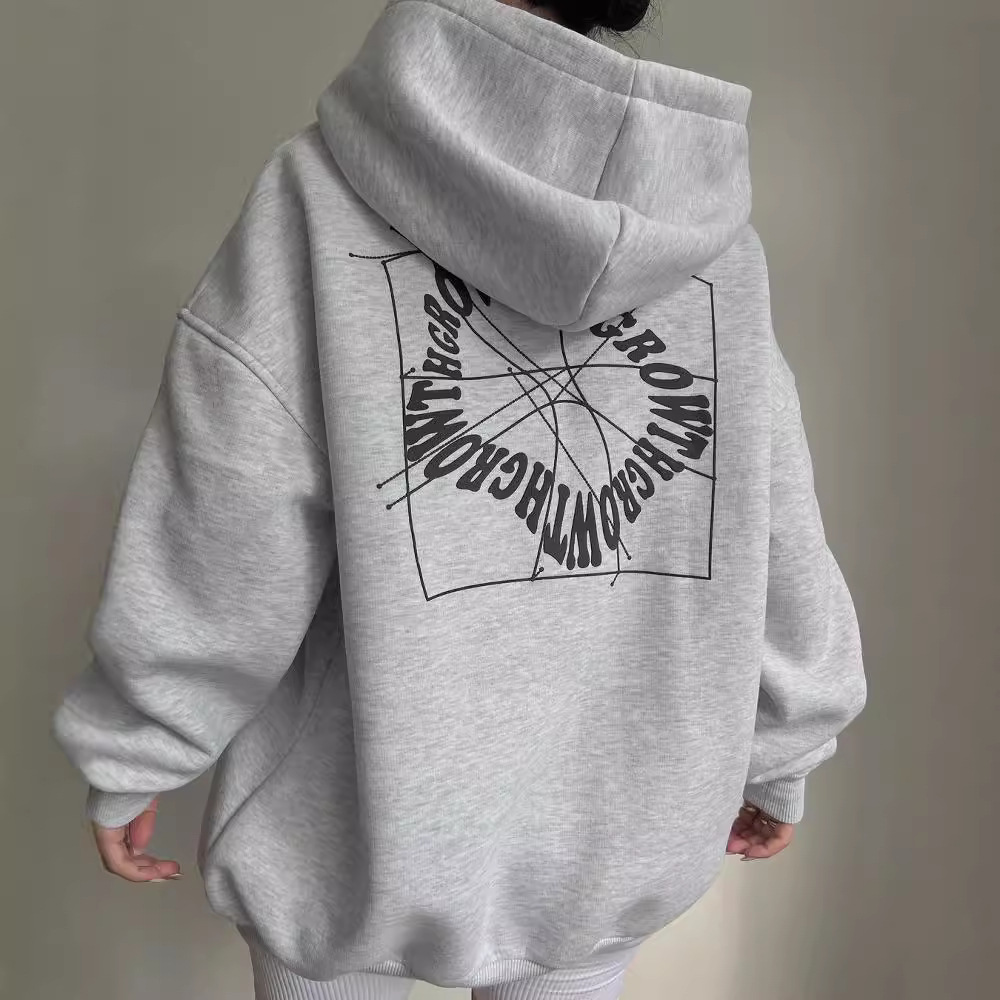 Women's Casual Letter Print Hooded Sweatshirt Long Sleeve Pullover