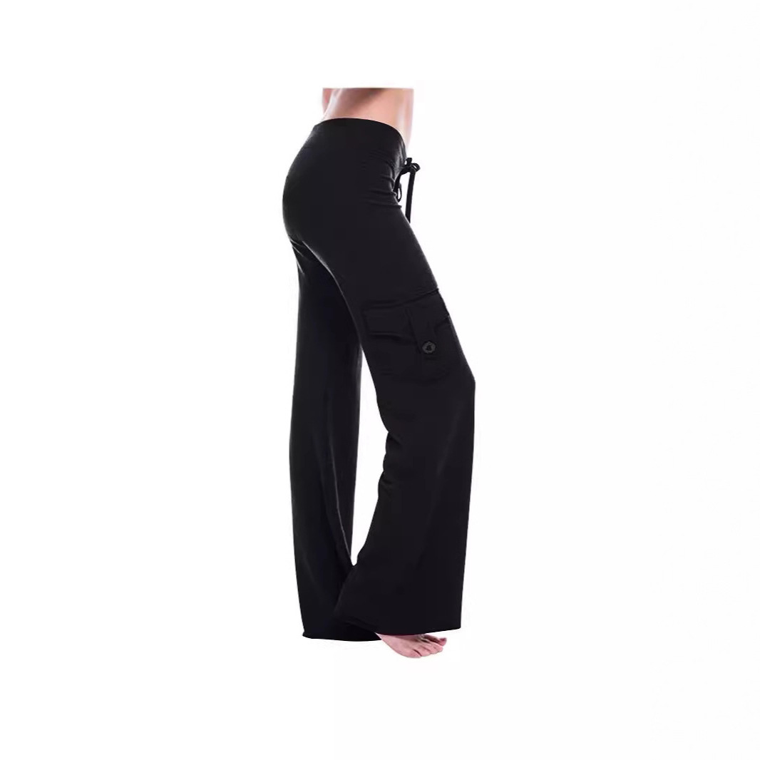 Women's Stretch Waist Yoga Pants with Button and Side Pockets