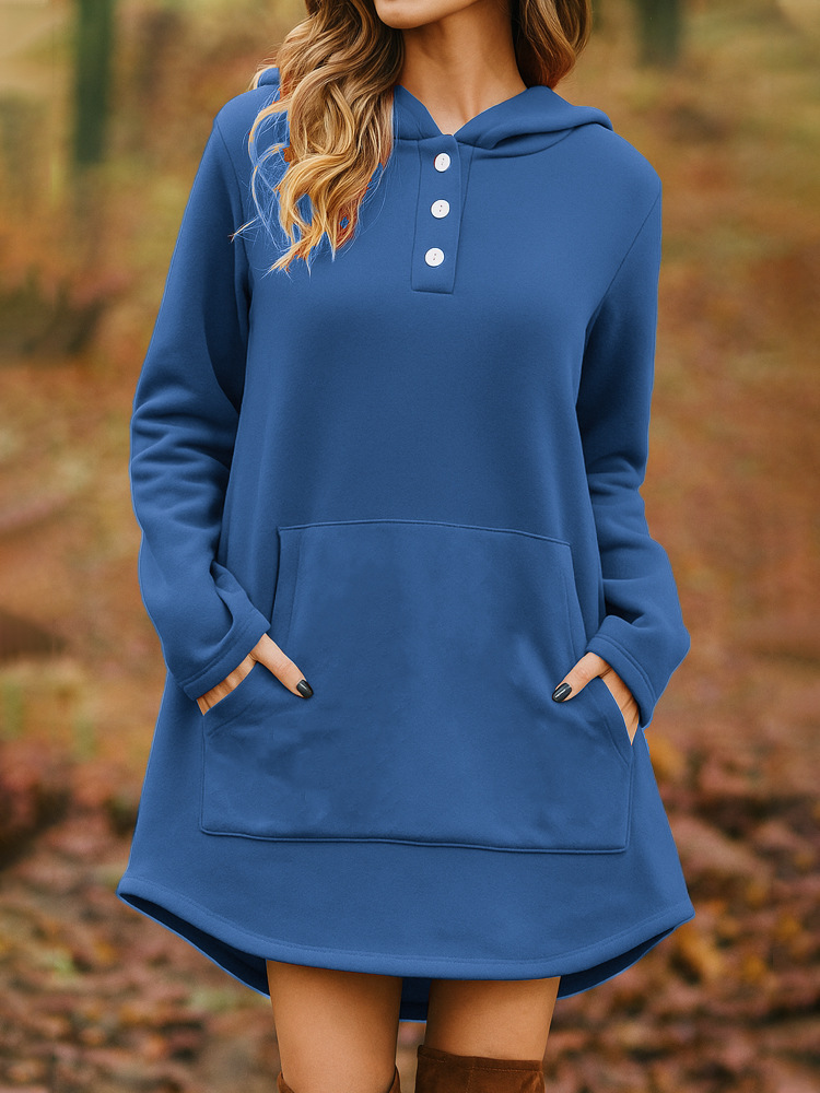 Casual Loose Solid Color Long Sleeve Pocket Pullover Hoodie