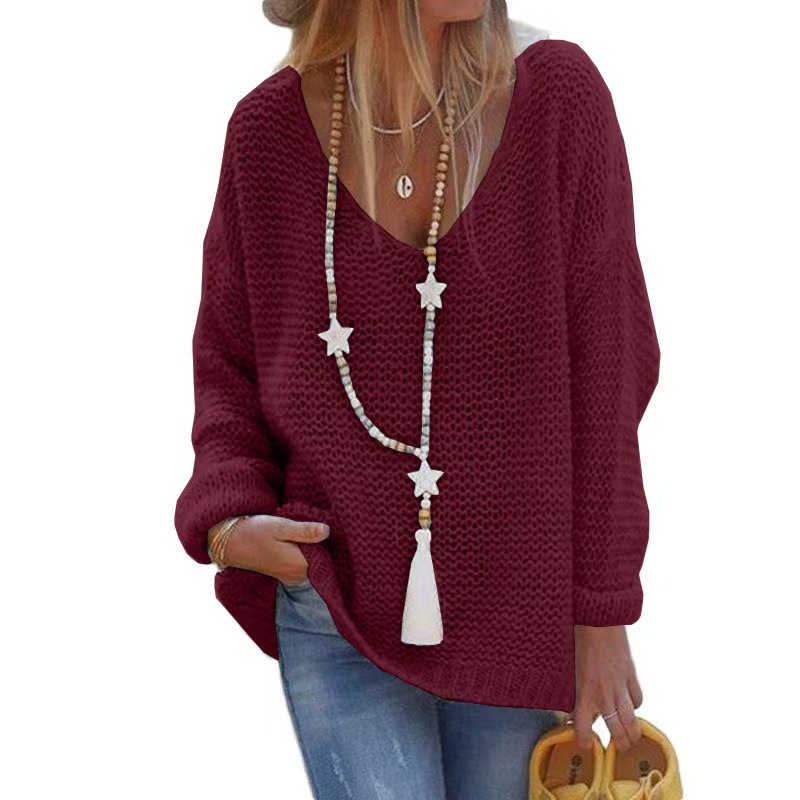 Women's V-Neck Long-Sleeve Knit Sweater