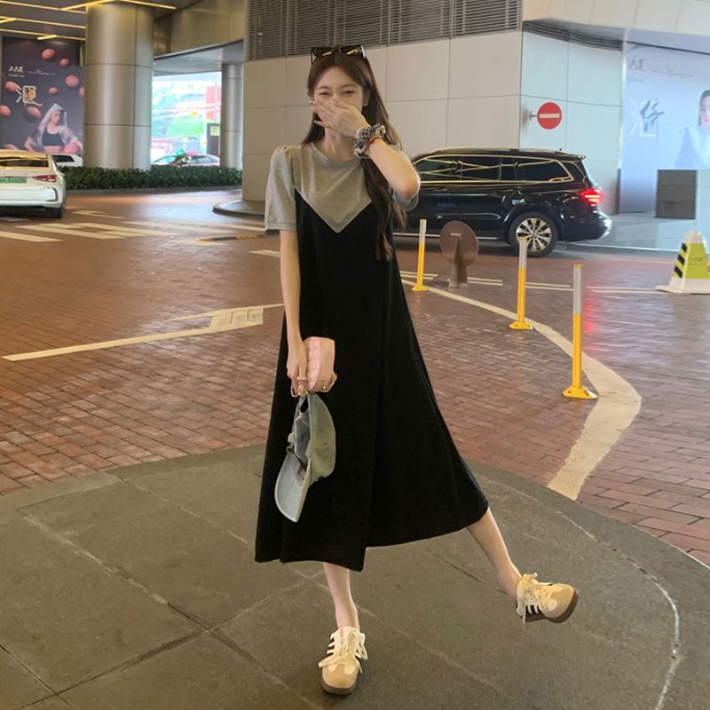 Color-Block Plus Size Short-Sleeve Midi Dress