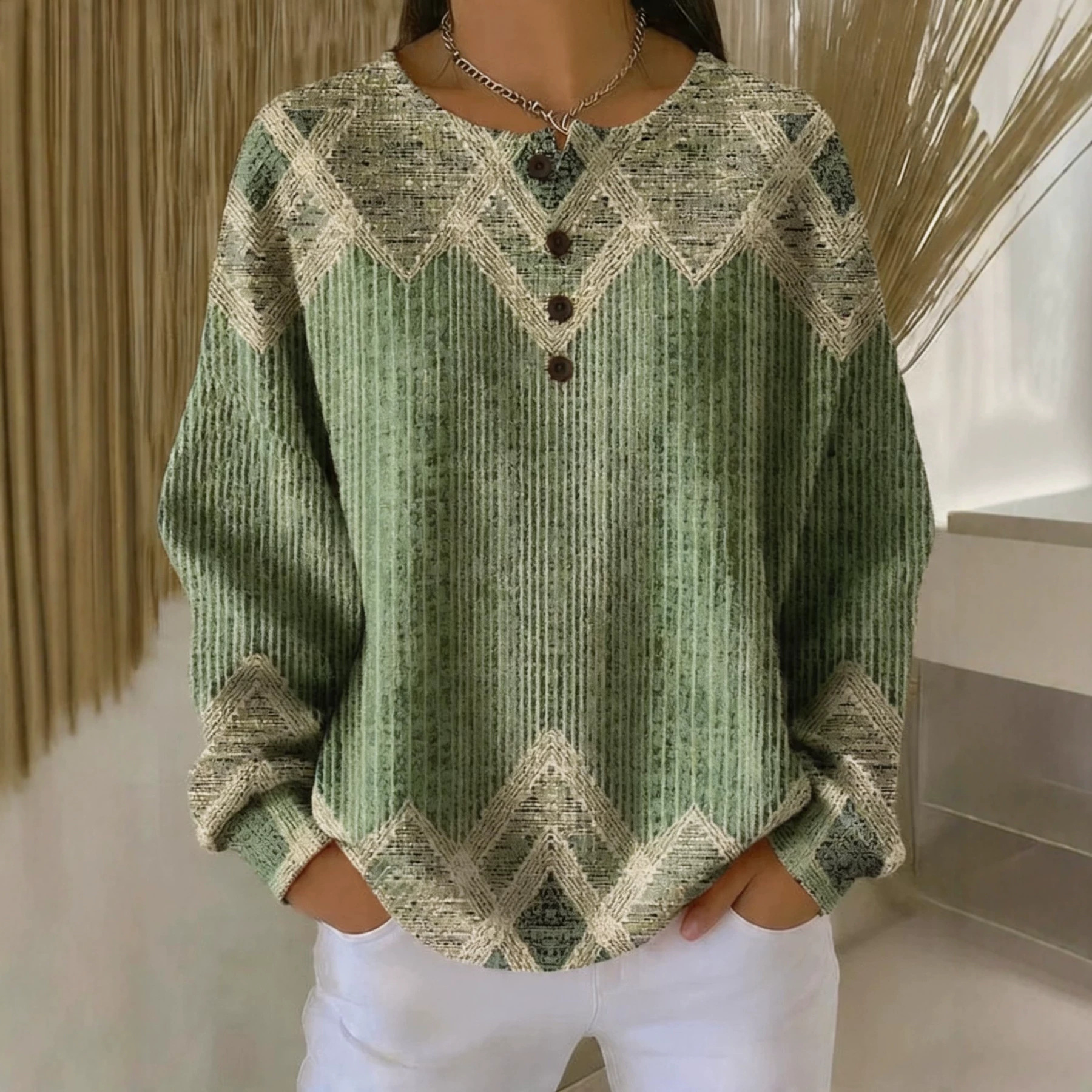Women's Bohemian Paisley Print Buttoned Sweatshirt
