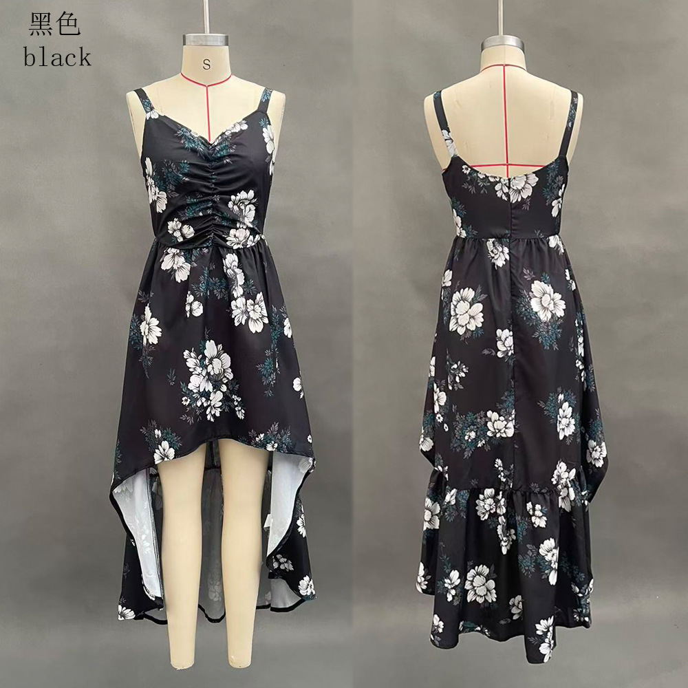 Floral Print V-Neck Cami Maxi Dress with High Slit and Cinched Waist