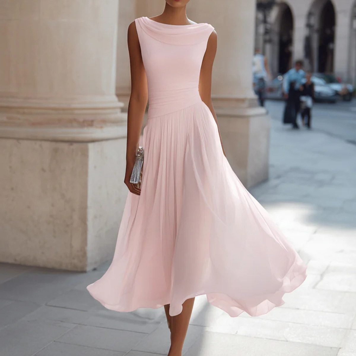 Women's Elegant Solid Color Sleeveless High Waist Maxi Dress
