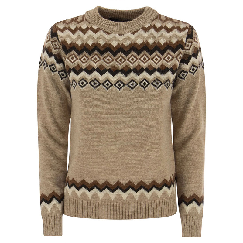 Women's Slim Fit Checkered Crewneck Knit Sweater