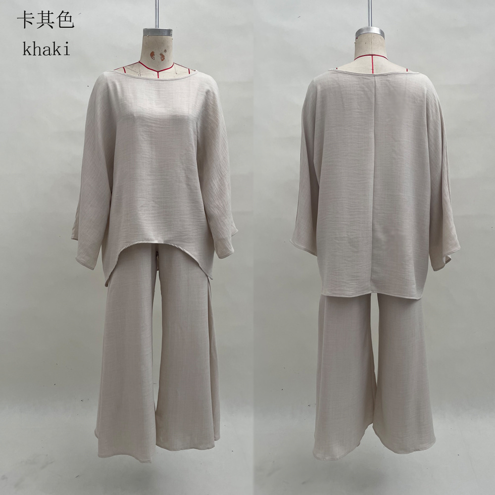 Women's Minimalist Loose Casual Shirt and Wide-Leg Pants Set
