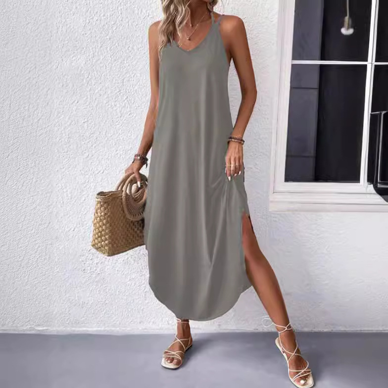 Women's Solid Color Sweet Loose Long A-Line Cami Dress
