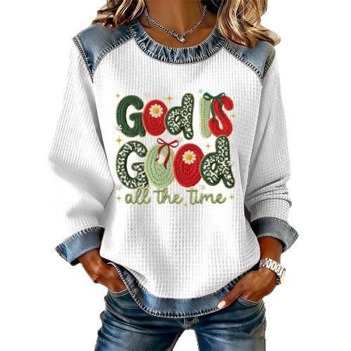 Women's Striped Paw Print Tribal Graphic Crewneck Sweatshirt
