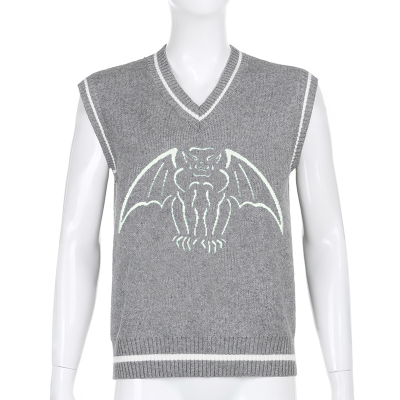Deep V-Neck Batwing Sleeve Knit Vest