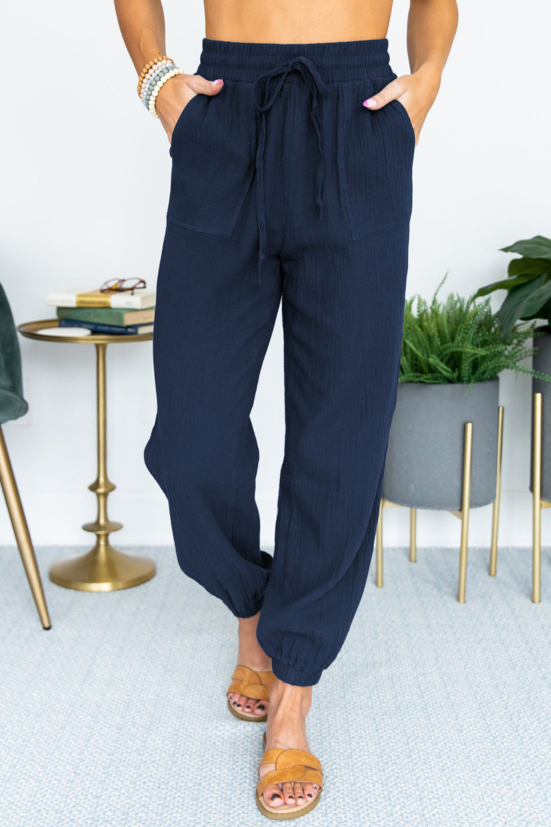 High-Waist Tie Belt Cropped Jogger Pants Casual