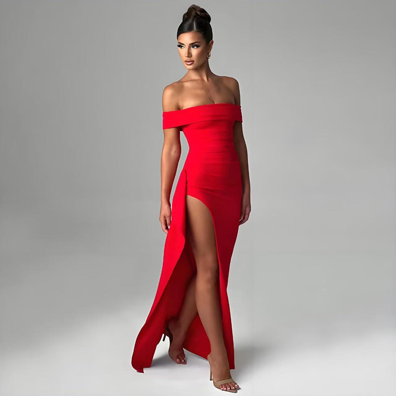 Women's Off-Shoulder High Slit Party Dress Elegant Bodycon