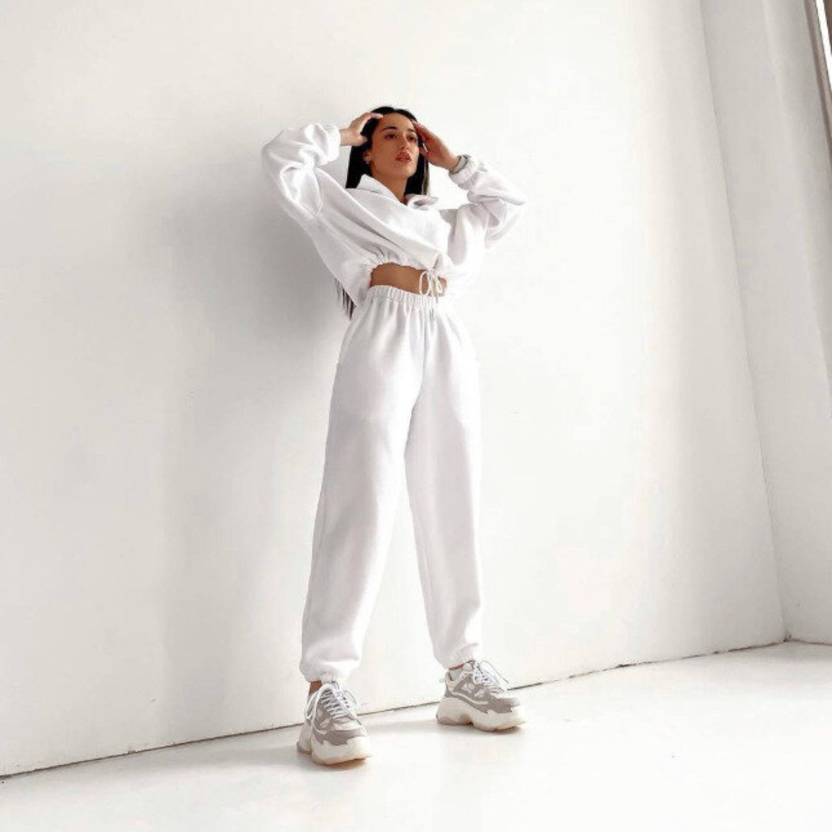Women's Casual Loose Zip-Up Stand Collar Sweatshirt Two-Piece Set