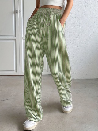 Striped Straight-Leg Casual Pants for Women